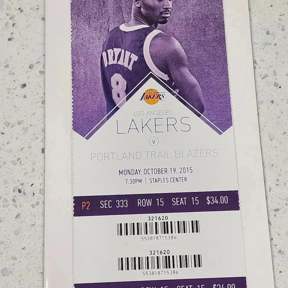 Kobe Bryant Ticket Stub - Final Season - Oct 19, 2015